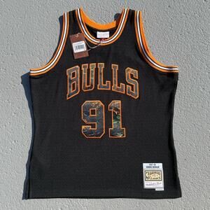 Men’s Mitchell & Ness Bulls Hunting Swingman Jersey 97 Dennis Rodman Black Large
